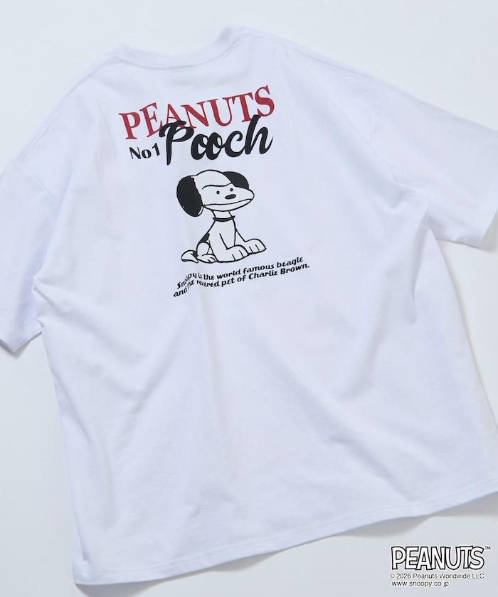《PEANUTS》/《PEANUTS》（花生漫畫） POOCH T恤 大廓形 背部印花 圓領