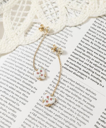 vintage porcelain heart earring BO-26P-FH01-B 復古心形鏈條耳飾