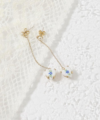 vintage porcelain heart earring BO-26P-FH01-B 復古心形鏈條耳飾