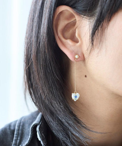 vintage porcelain heart earring BO-26P-FH01-B 復古心形鏈條耳飾