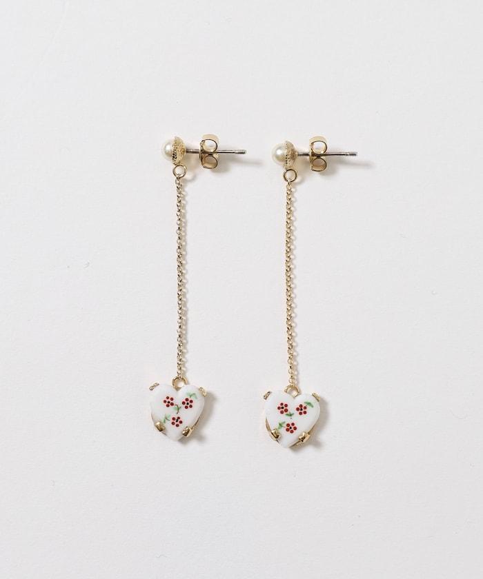 vintage porcelain heart earring BO-26P-FH01-B 復古心形鏈條耳飾