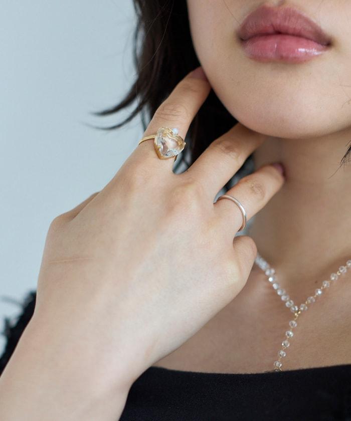 vintage glass heart ring BA26P-40FH 復古愛心玻璃戒指
