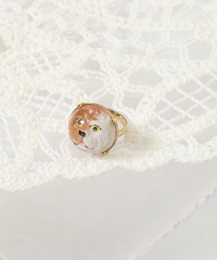 vintage glass dog ring dome BA25H-FH01A 玻璃狗造型戒指