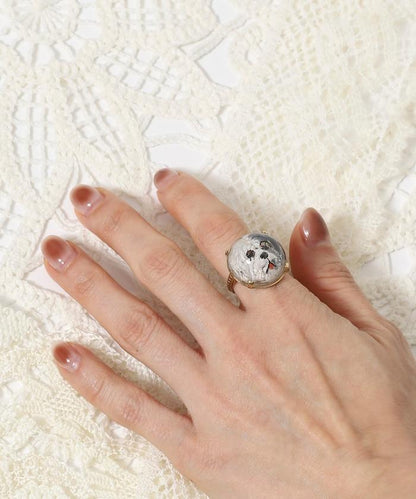 vintage glass dog ring dome BA25H-FH01A 玻璃狗造型戒指