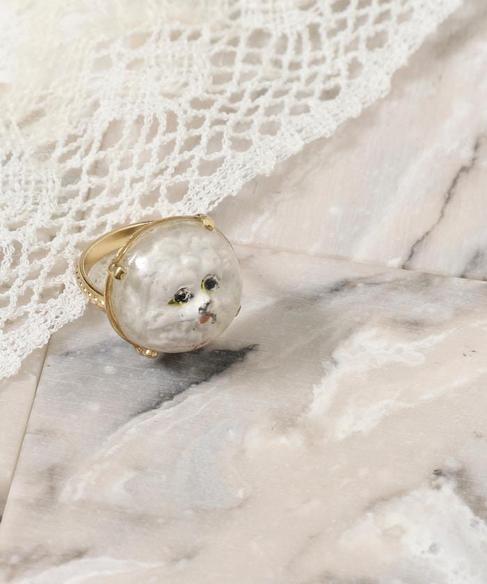 vintage glass dog ring dome BA25H-FH01A 玻璃狗造型戒指