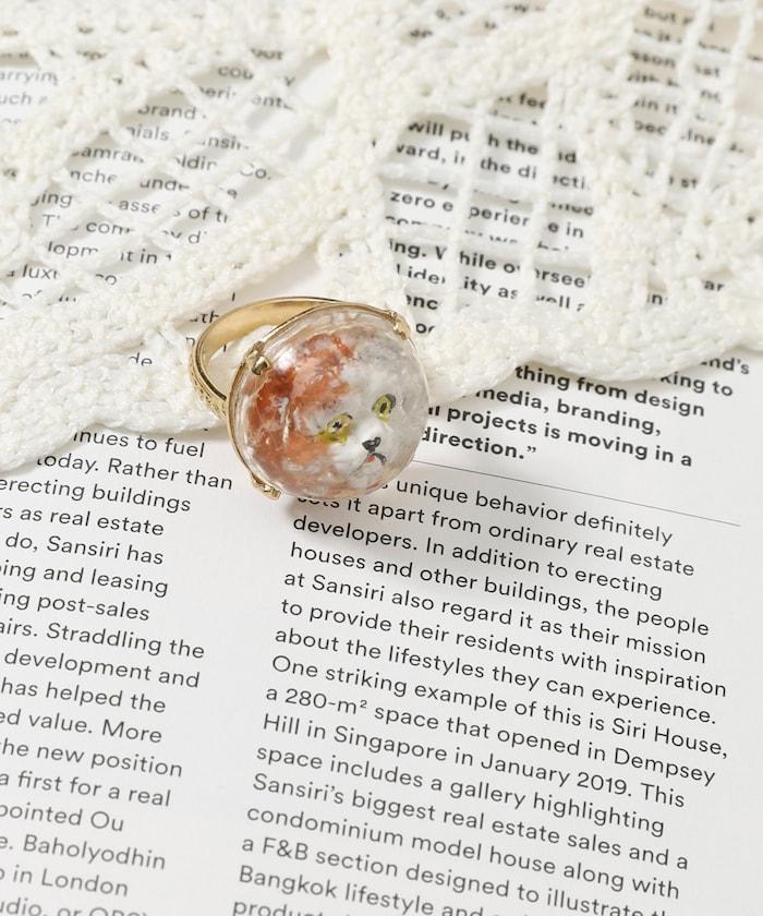 vintage glass dog ring dome BA25H-FH01A 玻璃狗造型戒指
