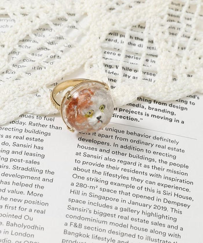 vintage glass dog ring dome BA25H-FH01A 玻璃狗造型戒指