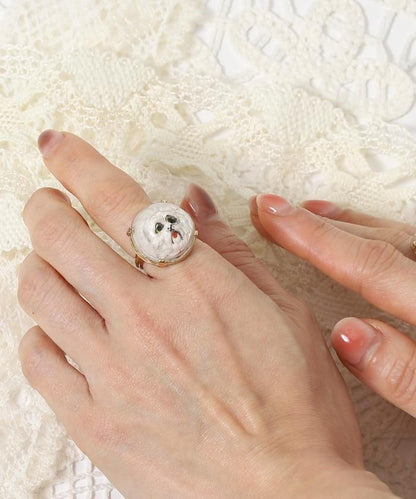 vintage glass dog ring dome BA25H-FH01A 玻璃狗造型戒指