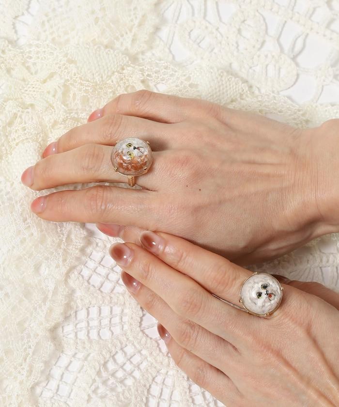 vintage glass dog ring dome BA25H-FH01A 玻璃狗造型戒指
