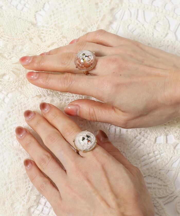 vintage glass dog ring dome BA25H-FH01A 玻璃狗造型戒指