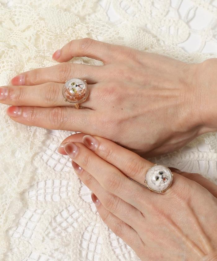 vintage glass dog ring dome BA25H-FH01A 玻璃狗造型戒指