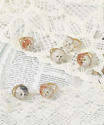 vintage glass dog ring dome BA25H-FH01A 玻璃狗造型戒指