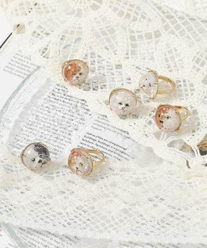 vintage glass dog ring dome BA25H-FH01A 玻璃狗造型戒指