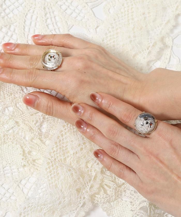 vintage glass dog ring dome BA25H-FH01A 玻璃狗造型戒指