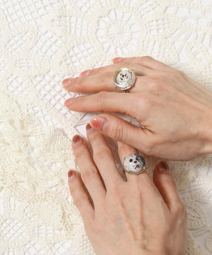 vintage glass dog ring dome BA25H-FH01A 玻璃狗造型戒指