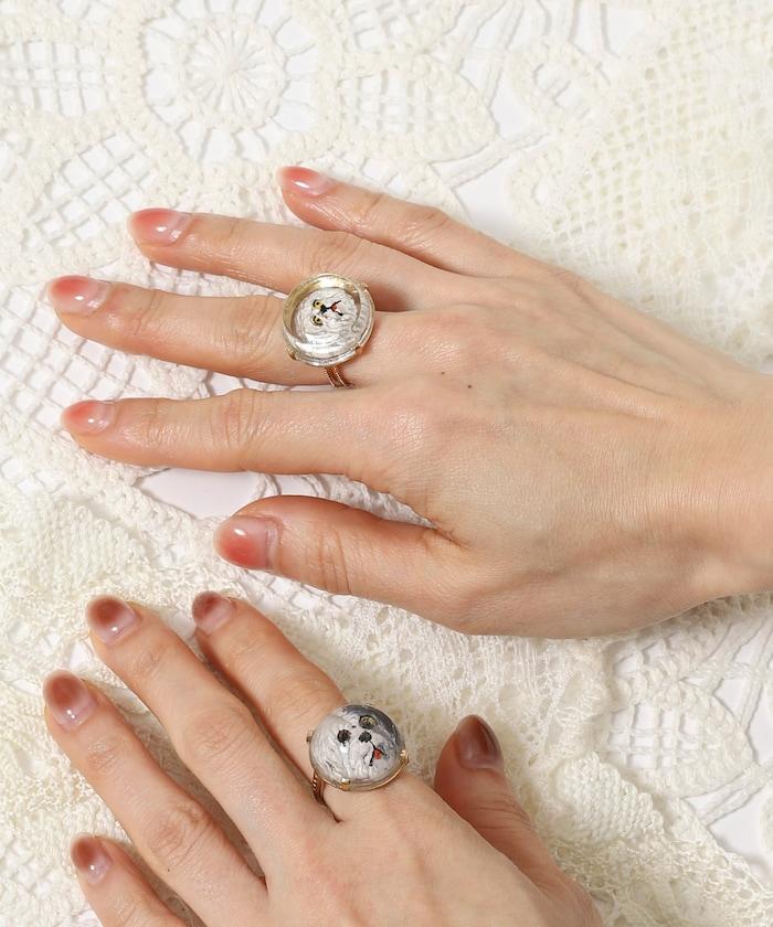 vintage glass dog ring dome BA25H-FH01A 玻璃狗造型戒指