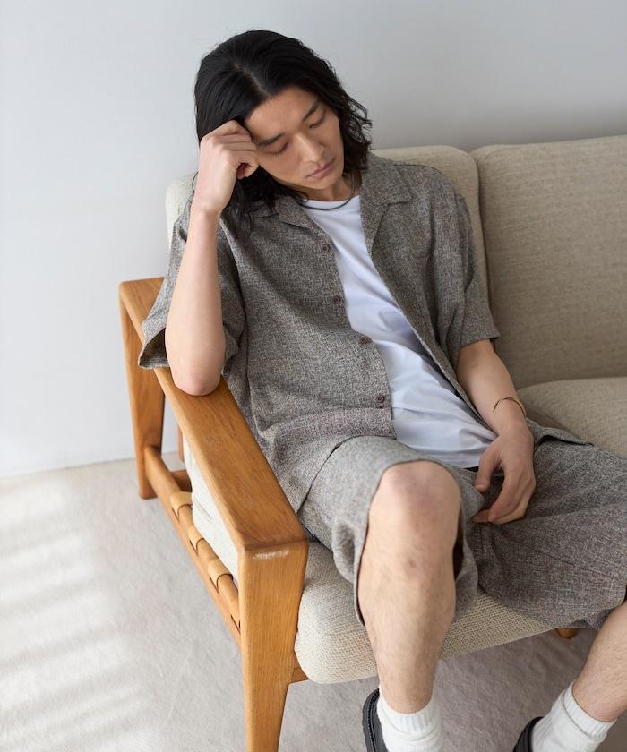 夏季花呢 可成套搭配 短袖開領 襯衫