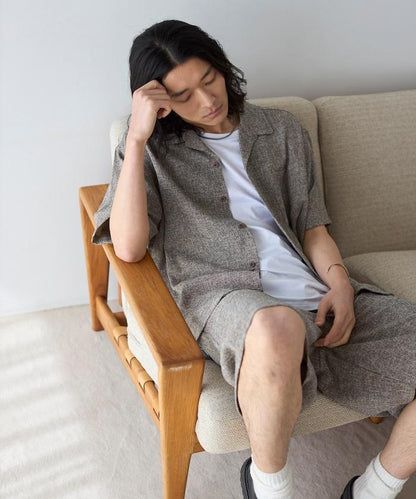夏季花呢 可成套搭配 短袖開領 襯衫