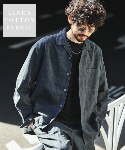 LINEN COTTON OPEN COLLAR SHIRT 亞麻棉開領襯衫（可成套搭配）