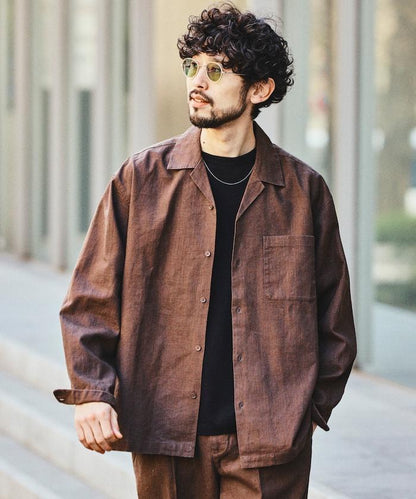 LINEN COTTON OPEN COLLAR SHIRT 亞麻棉開領襯衫（可成套搭配）