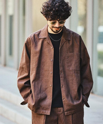 LINEN COTTON OPEN COLLAR SHIRT 亞麻棉開領襯衫（可成套搭配）
