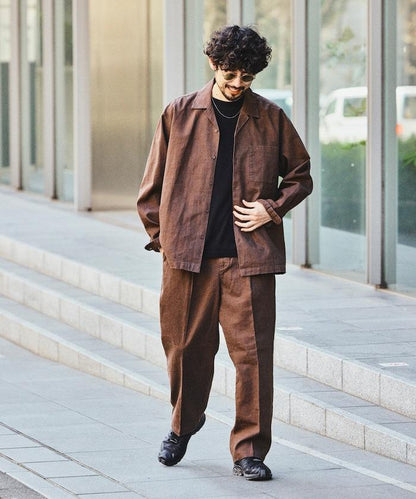 LINEN COTTON OPEN COLLAR SHIRT 亞麻棉開領襯衫（可成套搭配）