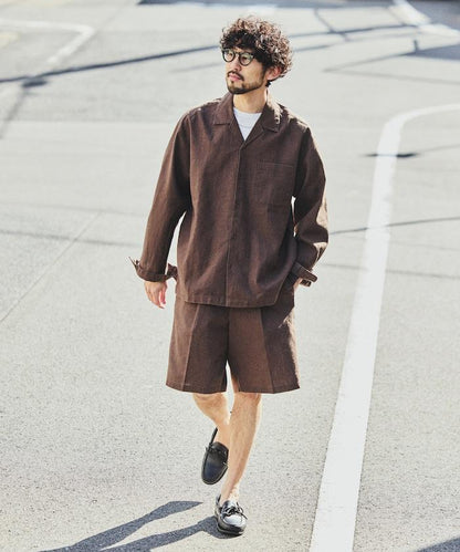 LINEN COTTON OPEN COLLAR SHIRT 亞麻棉開領襯衫（可成套搭配）