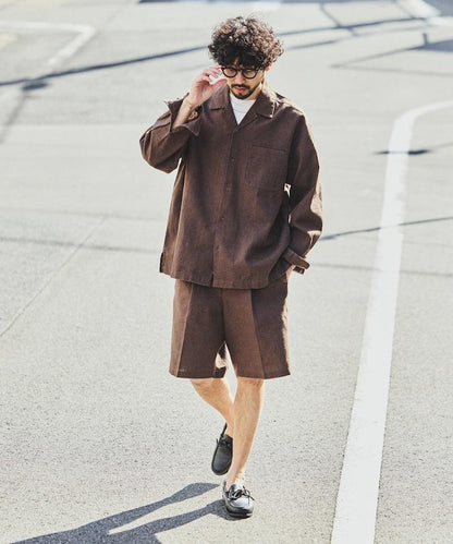 LINEN COTTON OPEN COLLAR SHIRT 亞麻棉開領襯衫（可成套搭配）