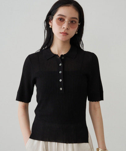 Loungedress 透視羅紋Polo針織衫