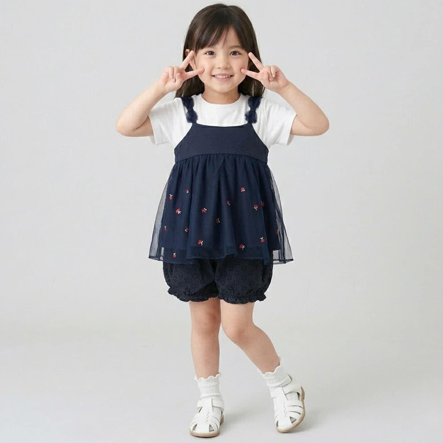 網紗刺繡拼接長款上衣