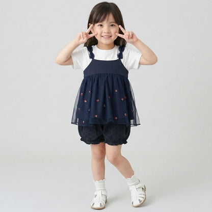 網紗刺繡拼接長款上衣