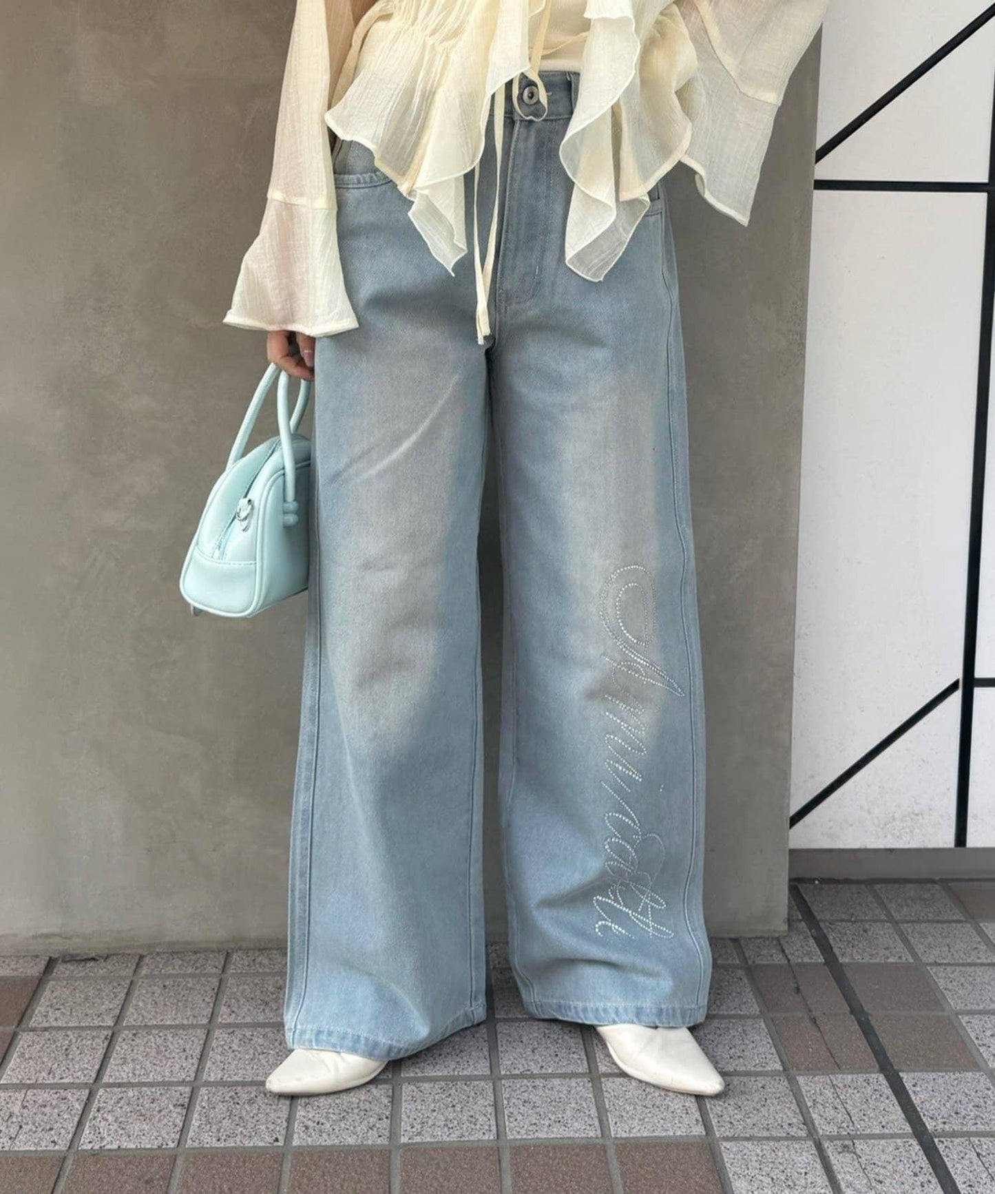 閃亮Logo寬鬆牛仔褲