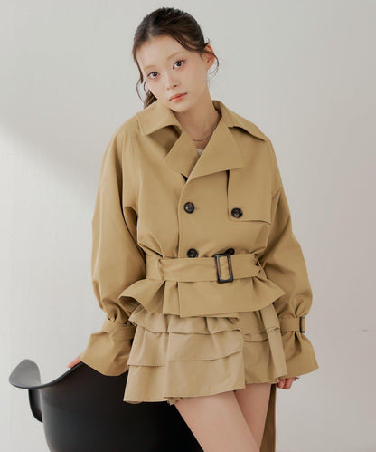 短款傘擺設計風衣