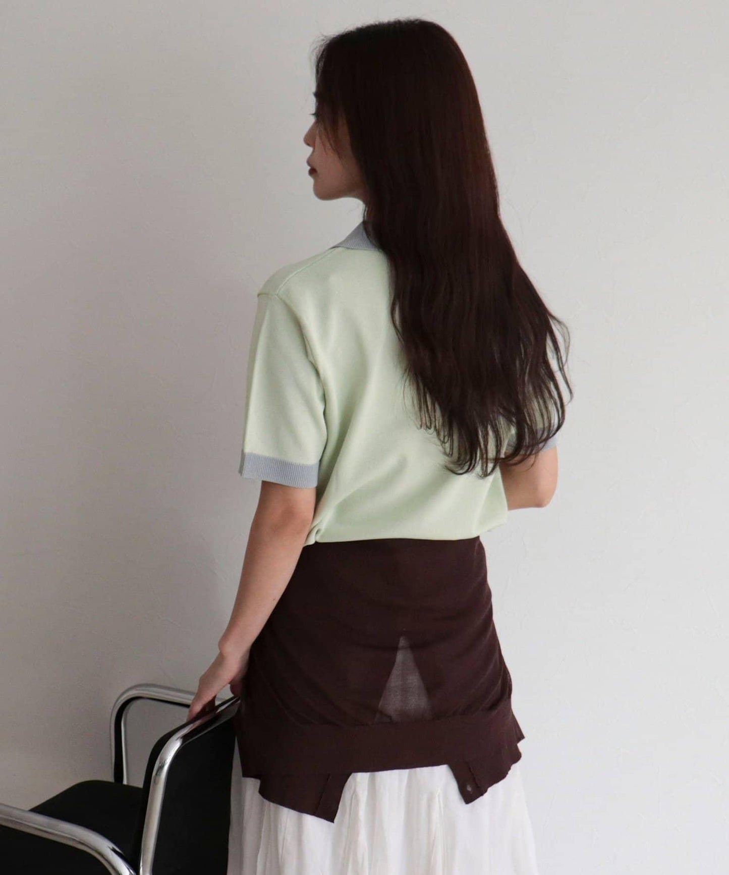 接觸涼感撞色POLO領短袖針織套頭衫