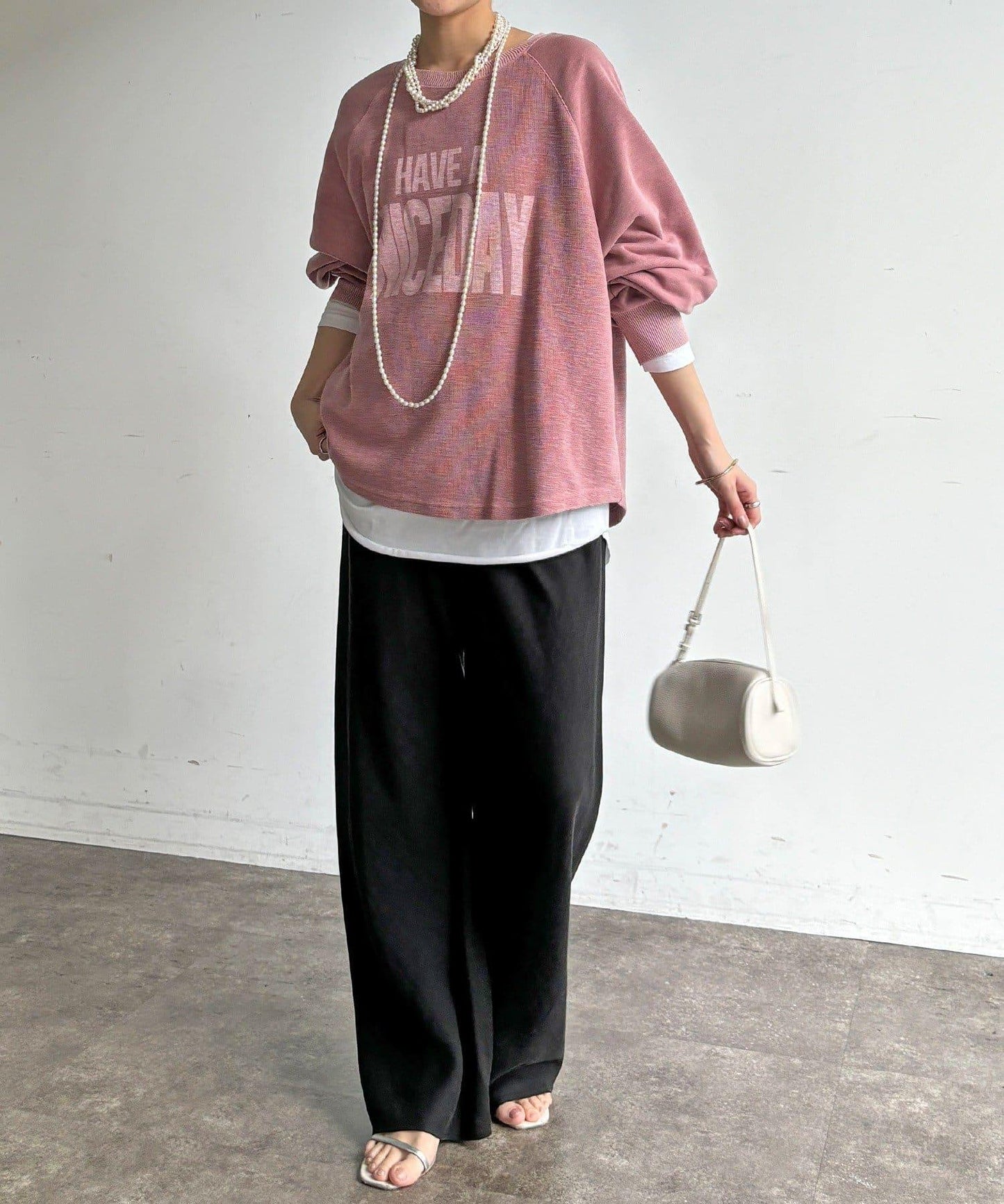竹節天竺質感 字母印花 長袖T恤