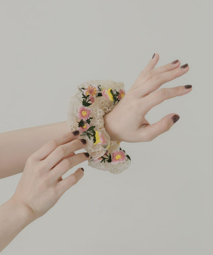 花朵刺繡蕾絲髮圈