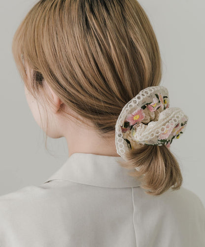 花朵刺繡蕾絲髮圈