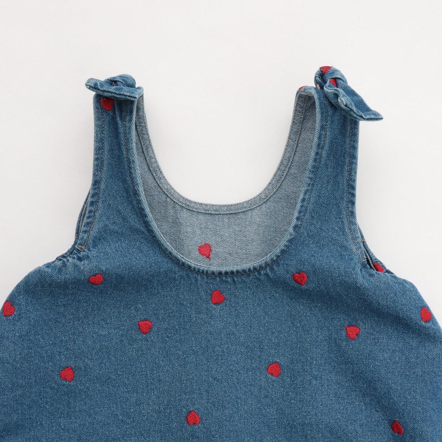 ともデニ 拼色刺繡滿印 傘擺連衣裙