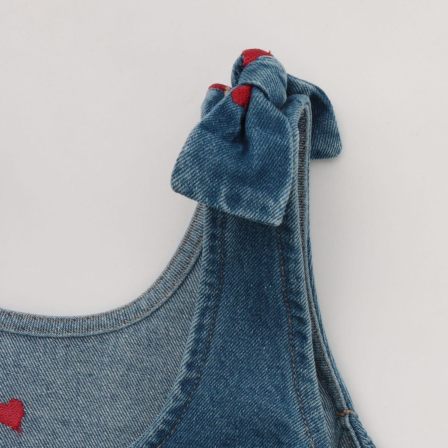 ともデニ 拼色刺繡滿印 傘擺連衣裙