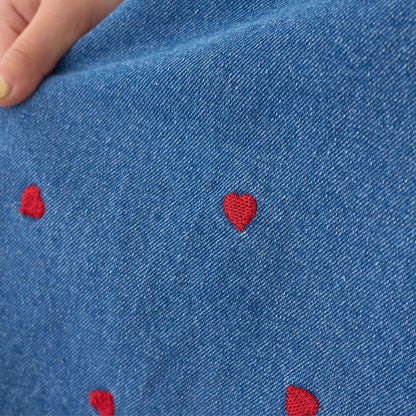 ともデニ 拼色刺繡滿印 傘擺連衣裙