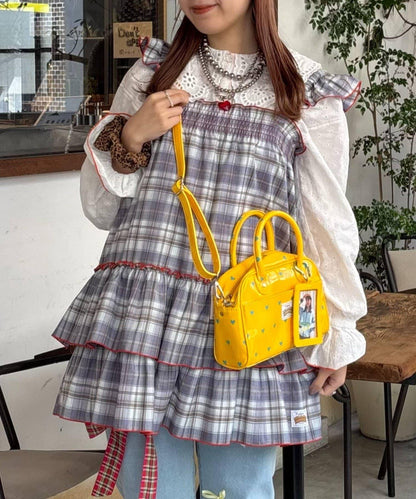 格紋寬鬆束腰連衣裙
