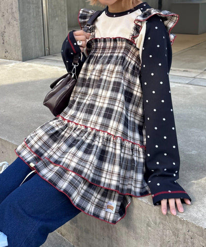 格紋寬鬆束腰連衣裙