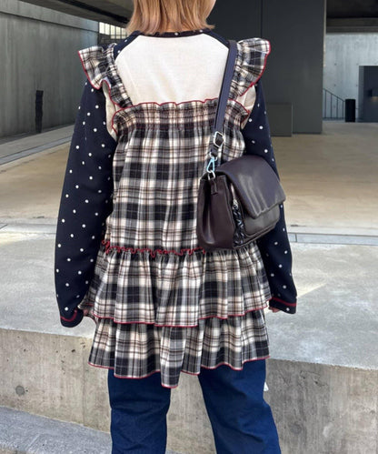 格紋寬鬆束腰連衣裙
