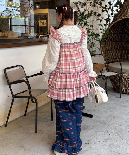 格紋寬鬆束腰連衣裙