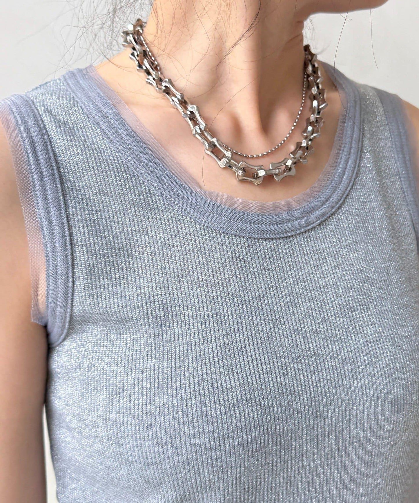 亮絲羅紋薄紗背心