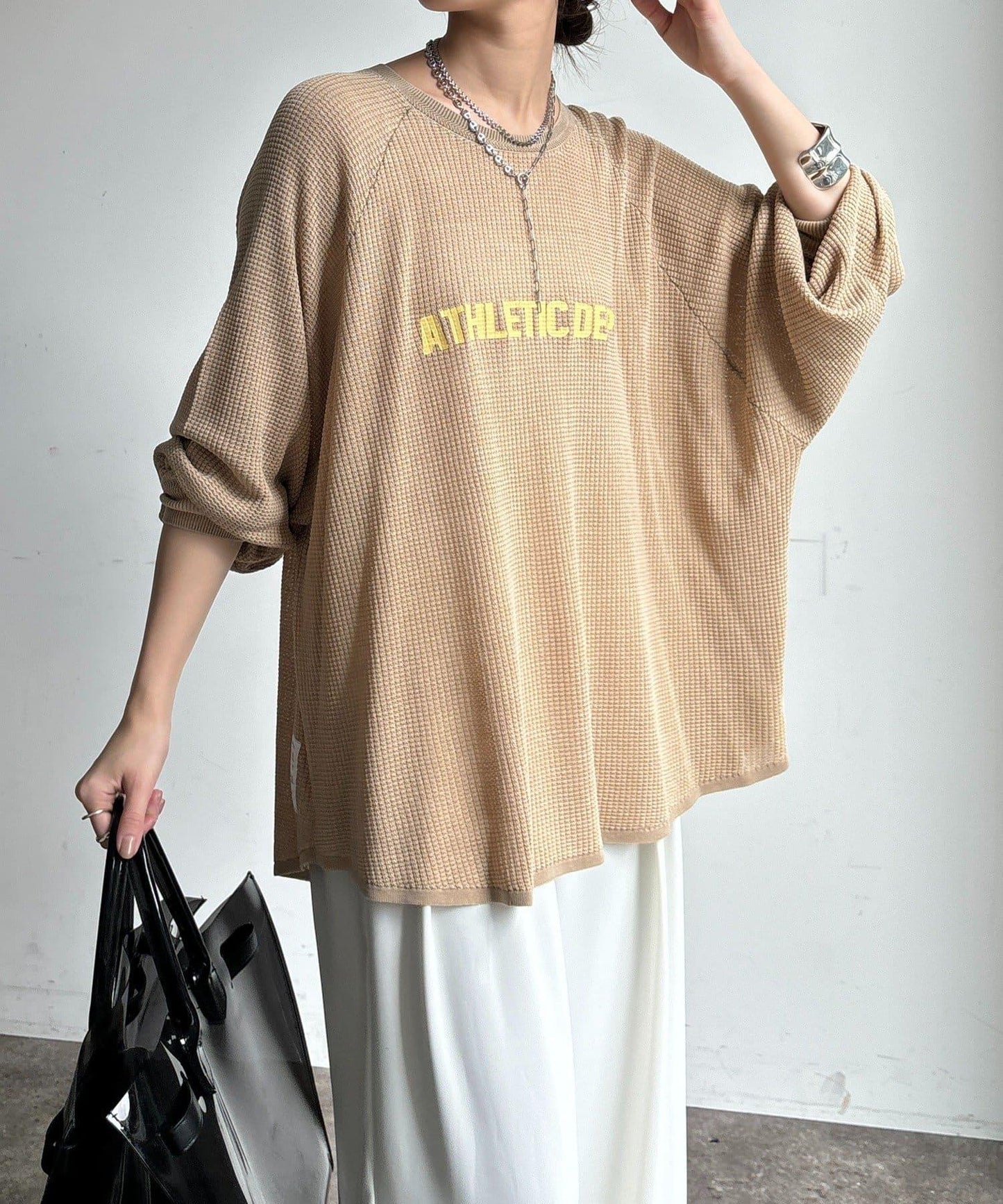 華夫格編織 Logo 印花 針織衫