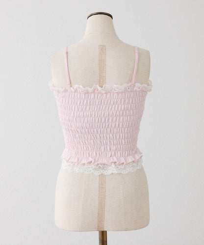 帶胸杯抽褶蕾絲吊帶背心