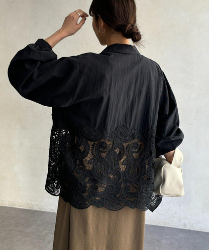 化學蕾絲拼接襯衫