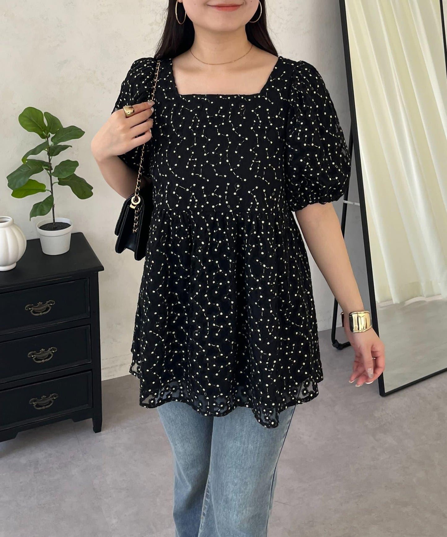 蓬鬆薄紗 荷葉邊設計 蕾絲 女式襯衫