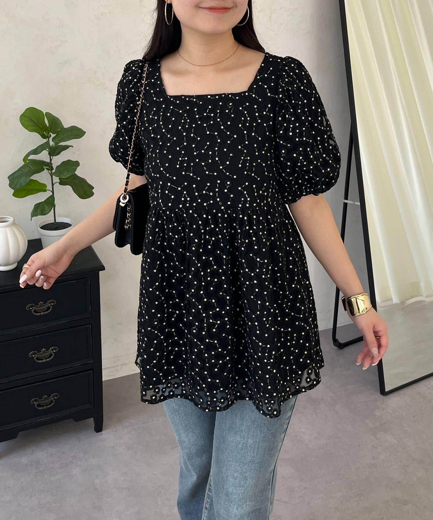 蓬鬆薄紗 荷葉邊設計 蕾絲 女式襯衫